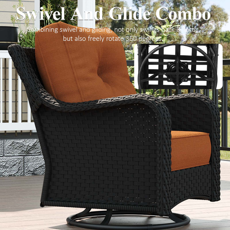 10 Piece Wicker Outdoor Furniture Set With 6-inch Comfy Cushions, High Back Patio Furniture Set With Swivel Rocking Chairs And Fire Pit Table