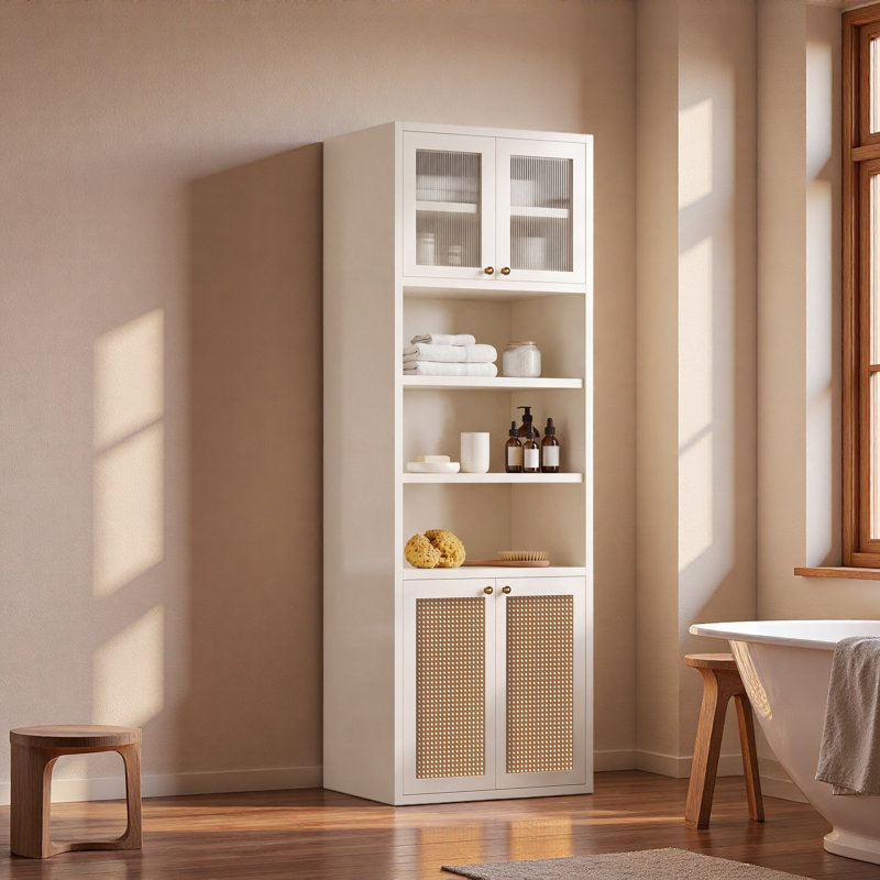 Armoire de rangement pour garde-manger haute de hauteur, armoire de cuisine moderne très profonde de 15,8 po de hauteur, armoire avec tablette ouverte et rangement fermé, organisateur anti-basculement autoportant pour la cuisine