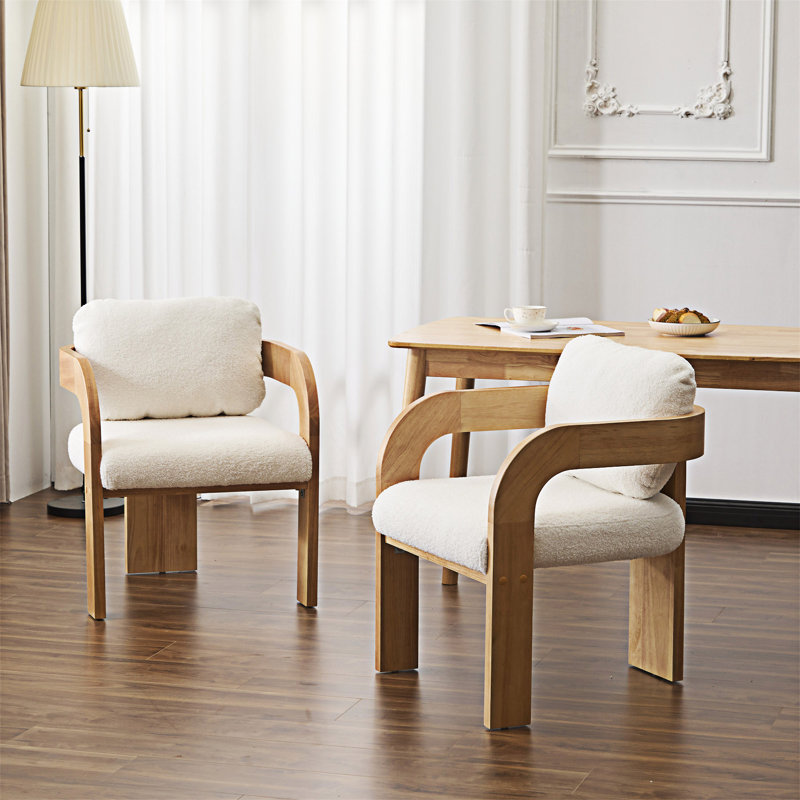 Chaise rembourrée avec accoudoirs (ensemble de 2), Naturel, Beige bouclé