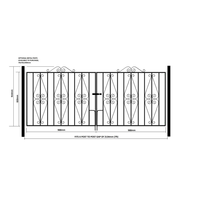 Brizendine Scroll Metal Driveway Garden Gate, 213cm W X 91cm H