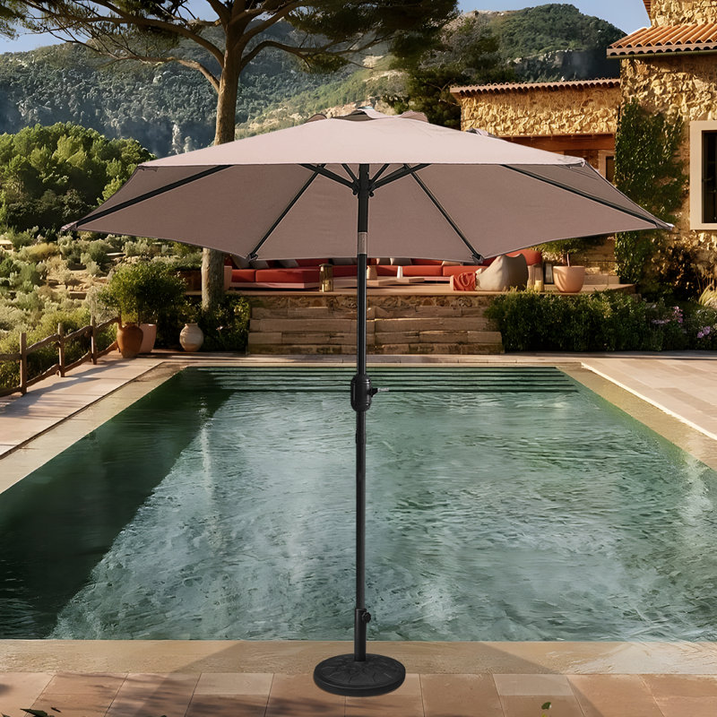 Parasol de marché hexagonal 7,5 pi avec support / base Mushtaaq, Rouge, H 86 po x l 90 po x P 90 po