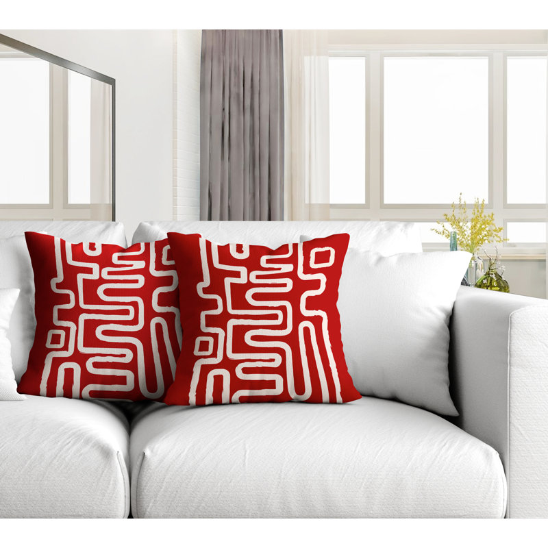 Coussin décoratif carré intérieur / extérieur Miroir, L 19 po x H 19 po, Rouge