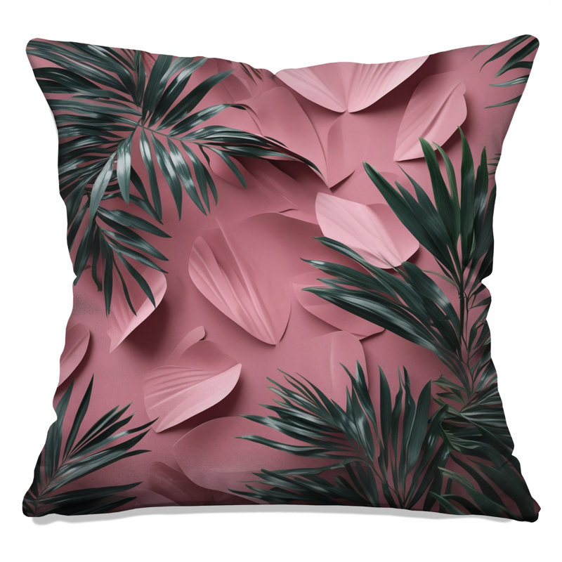 Coussins décoratifs roses à motif de feuilles de palmier tropical, 14 X 14 pouces