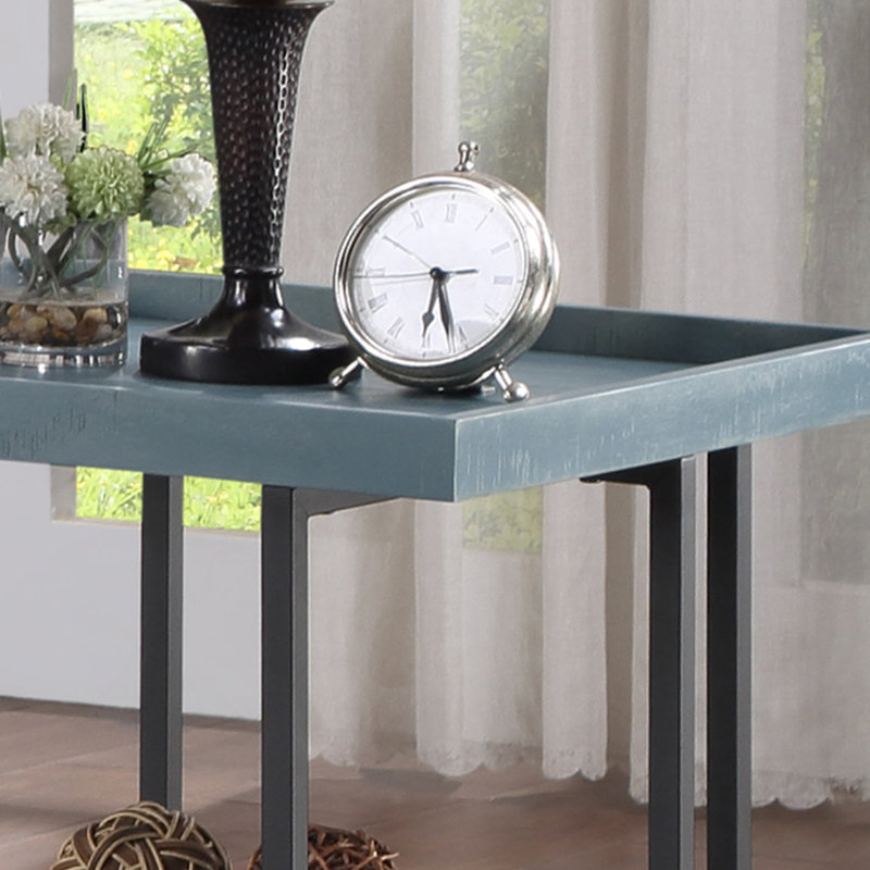 Table de bout à plateau traîneau avec rangement Baden, Bleu antique