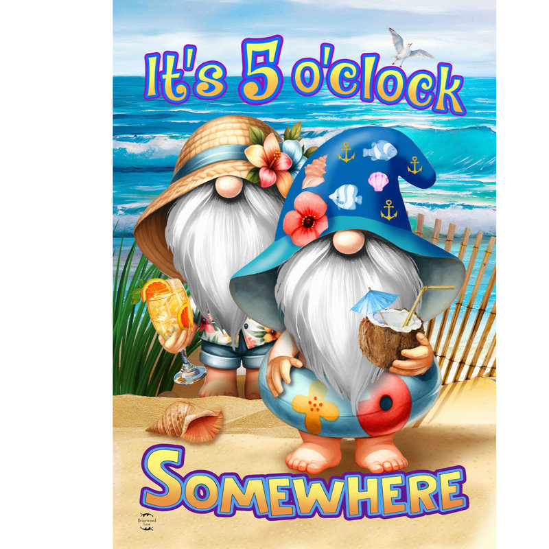 5 O'Clock Beach Gnomes House Flag
