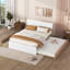 Cadre de lit double moderne avec lit gigogne simple et 2 tiroirs blanc brillant avec couleur chêne clair-255078690