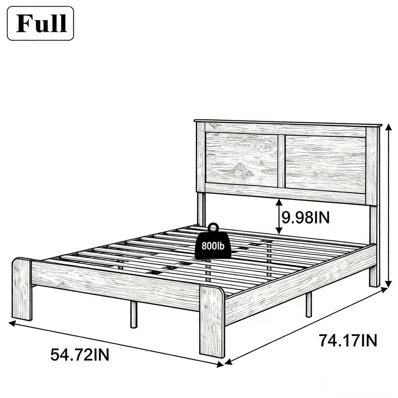 Wood Platform Bed Frame, Large Under Bed Storage, Full, Dark Brown
