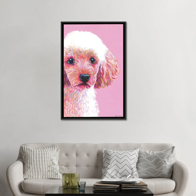 « caniche on rose » par kirstin en bois, impression sur toile