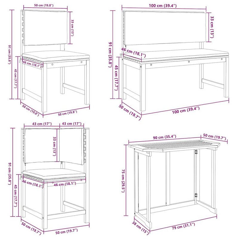Ensemble bistro 4 pièces vidaXL Garden, Beige