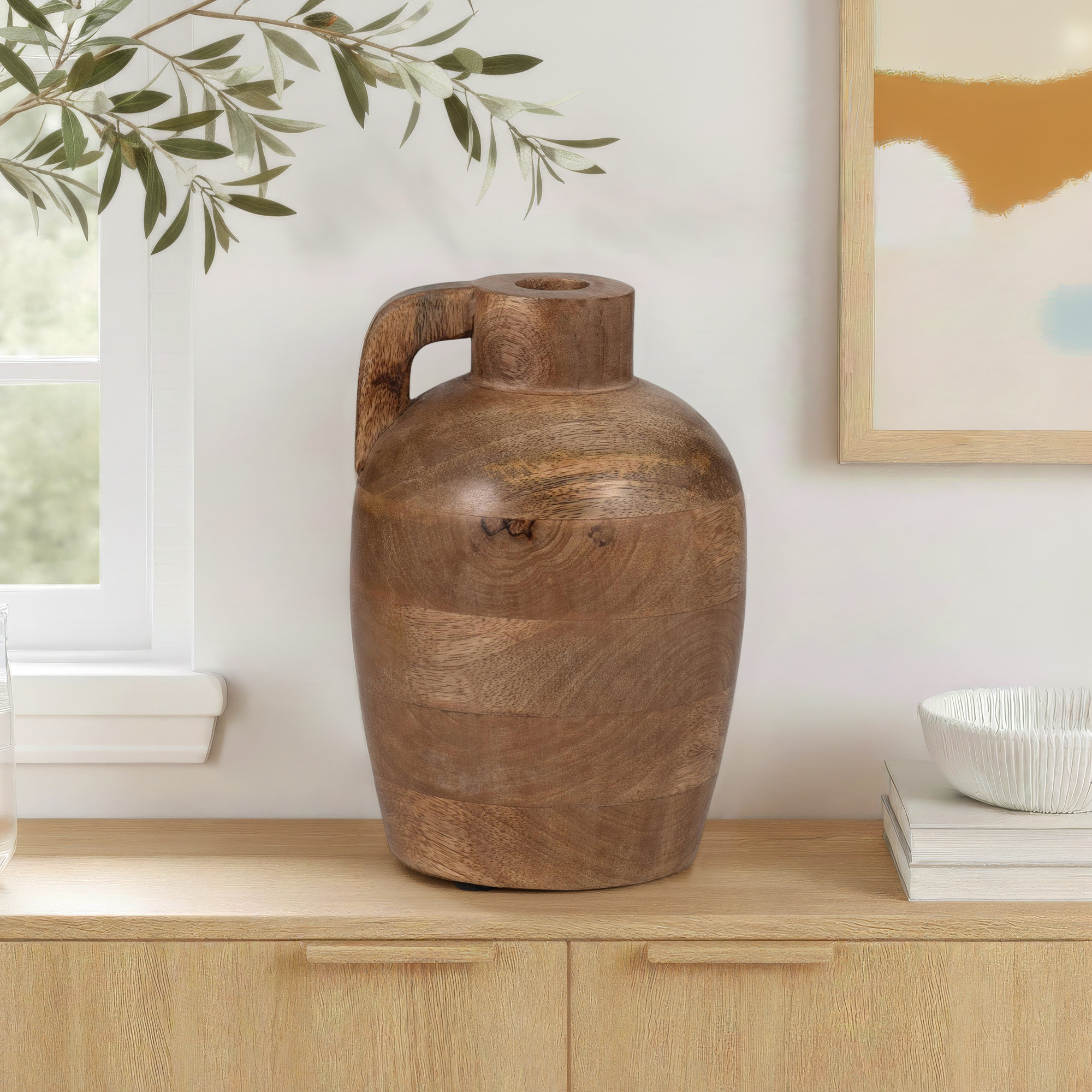 Sagebrook Home Talullah Mango Wood Handled Vase - Enhance Your Home Decor Elegance, 9" H x 6" W x 6" D