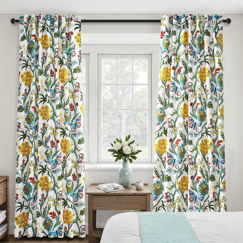 Ensemble de 2 rideaux à motif floral Mid Century, Vert sauge, L 52 po x L 90 po