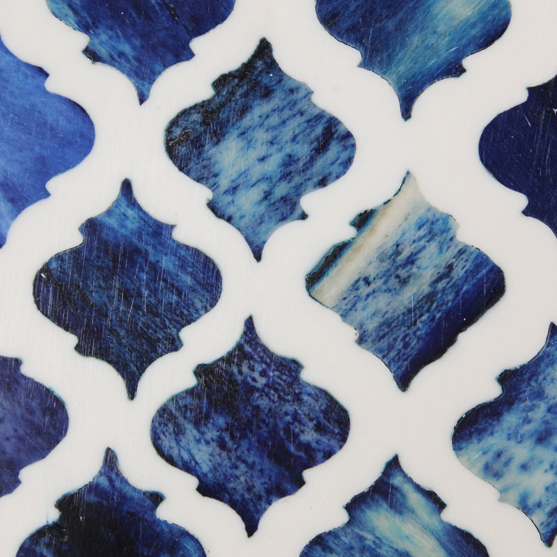 Blue Diamond Pattern Bone Inlay Mirror, Rectangle