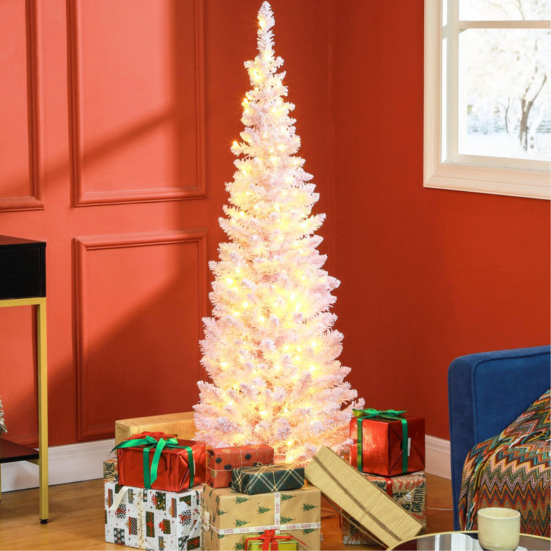 Ornement de Noël rose avec 160 blanc chaud, 294 pointes floquées, 5 pi de hauteur, ornement décoratif de 59,1 po de hauteur