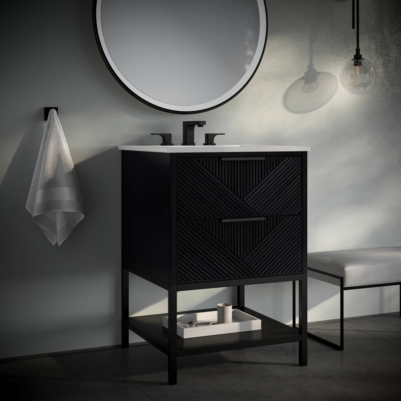 Diamond 24'' W Single Vanity, Charcoal Black, White Quartz, Matte Black
