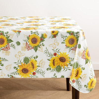 Sunflower Season Vintage Floral Water- And Stain-Resistant Vinyl Tablecloth With Flannel Backing, 60 Inches X 84 Inches, Rectangle