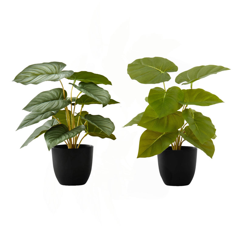 Plante artificielle, épipennum, intérieur, faux, faux, table, verdure, pot, ensemble de 2, décoratif, feuilles vertes, pots noirs