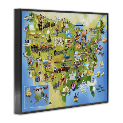 US History Landmark Map Framed Giclee Art, design by Joseph Burgess