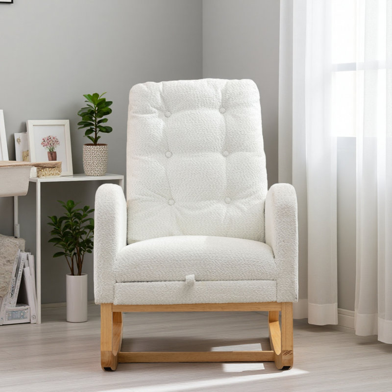Chaise berçante avec repose-pieds à haut dossier, Ourson blanc