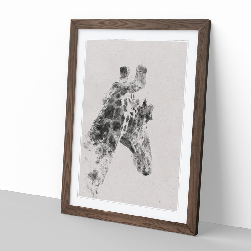 Giraffe Vol.5 - Picture Frame Painting, Walnut Framed, 90cm H x 65cm W x 2cm D