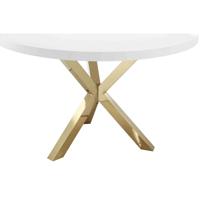 Round Metal Base Dining Table, Gold, White