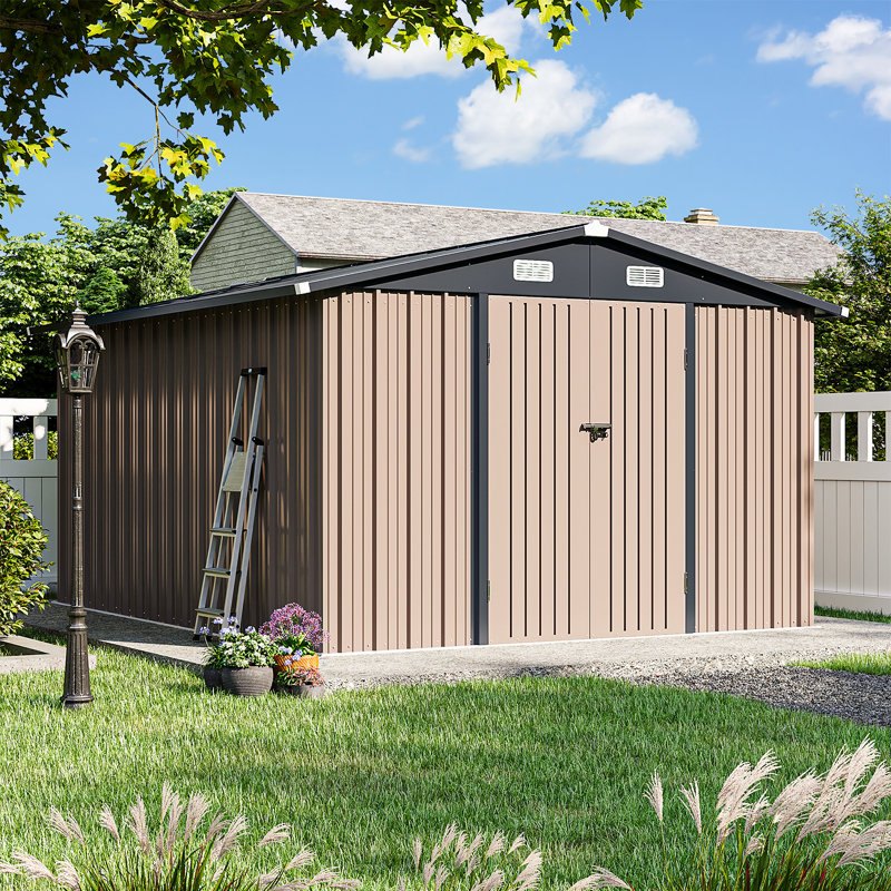 10 Ft. W X 12 Ft. D Outdoor Metal Storage Shed, Brown