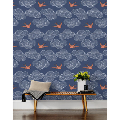 Papier peint Daydream | Indigo / traditionnel / rouleau - 27 po x 30 pi