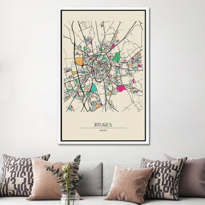 Bruges, Belgium Map by Ayse Deniz Akerman - Print on Canvas