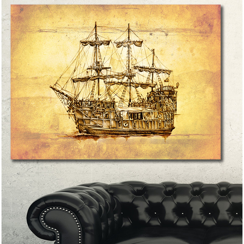 Bateau brun ancien en mouvement - impression, H 8 po x l 12 po x P 1 po, Toile tendue
