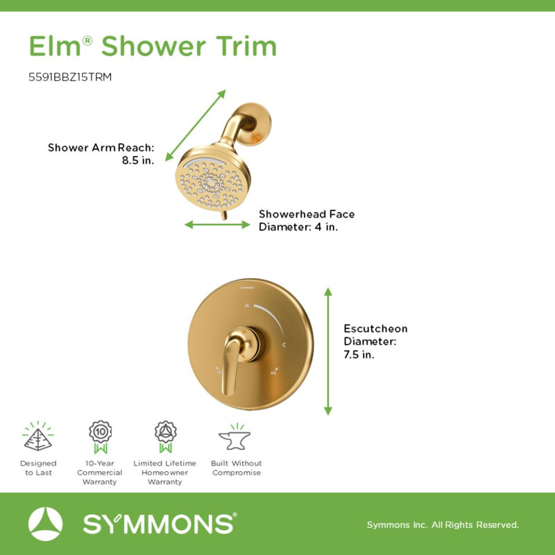 Ensemble de garniture de douche à poignée simple Elm, Bronze