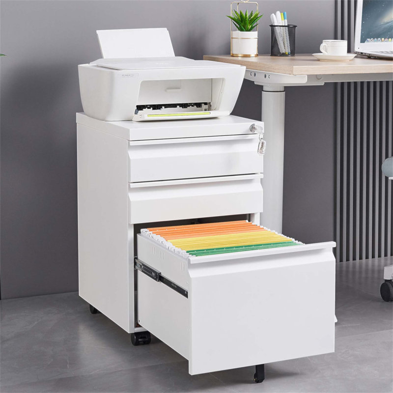 Classeur mobile à 3 tiroirs avec serrure, rangement de bureau format légal / lettre, fabrication en métal pour bureaux et salles d'étude