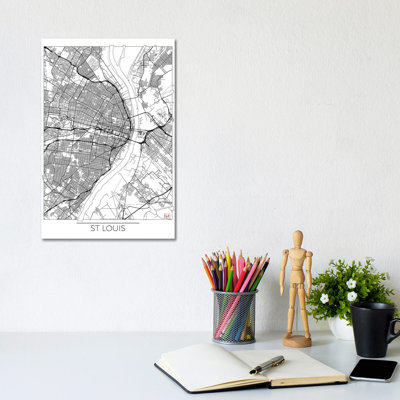 St. Louis Minimal Urban Blueprint Map 1 Piece Wrapped Canvas Wall Art