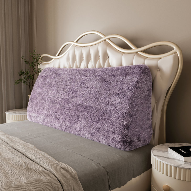 Sit-up Back Comfort Plush Fur Headboard Wedge Reading Pillow Back Support Backrest Cushion Compression, Queen, Purple