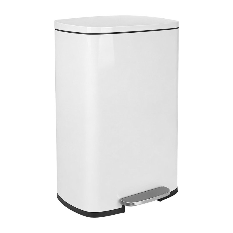 Harbour Housewares Square Stainless Steel Kitchen Pedal Bin, White
