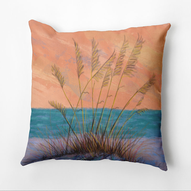 Beach Vacation Floral Reversible Throw Pillow, 16" H x 16" W, Orange