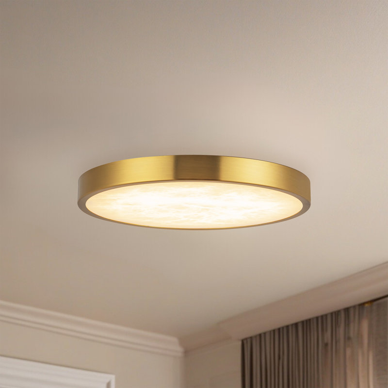 Andenne 9-in Alabaster dimmable LED Flush Mount with Brushed Gold Finish, Brushed Gold