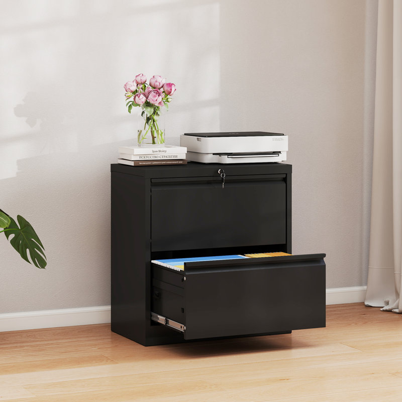 2 Drawer Metal Lateral File Cabinet with Lock - Home Office Storage for Letter/Legal/F4/A4., Black