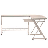 L-Shaped Tempered Glass Top Computer Desk with Pull Out Keyboard Panel