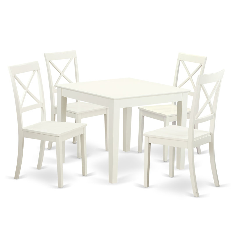 5 Piece Modern Dining Table Set Includes a Square Wooden Table and 4 Dining Chairs, Linen White, Linen White