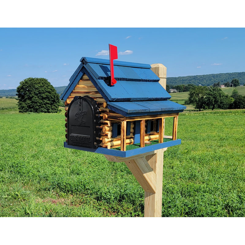 Amish Log Cabin Mailbox, Handmade, Blue