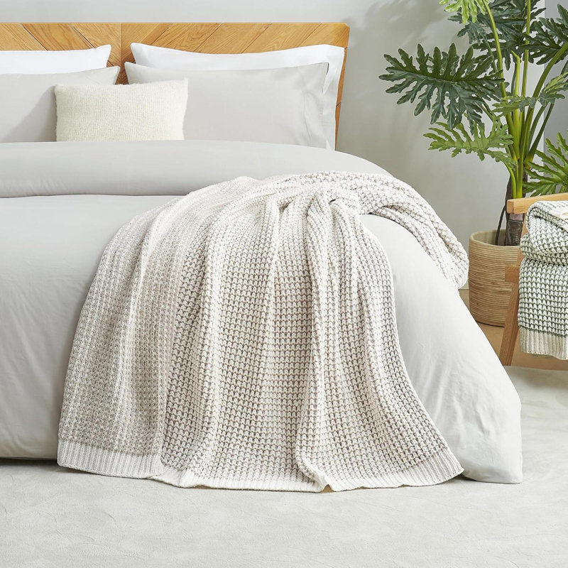 Jeté en chenille gaufrée pour canapé, ananas en tricot doux et douillet, Beige/Ivory