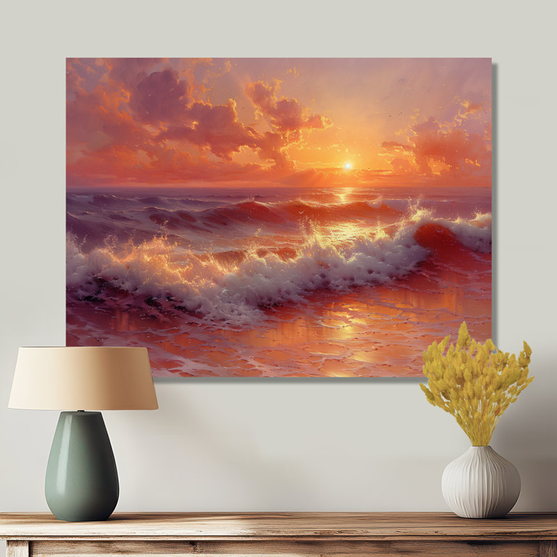 Beachside Sunset Paradise - Art mural plage, H 12 po x l 20 po, Toile tendue