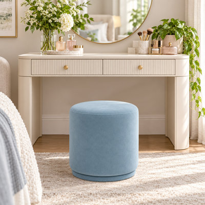 18.5" Round Swivel Velvet Upholstered Vanity Stool