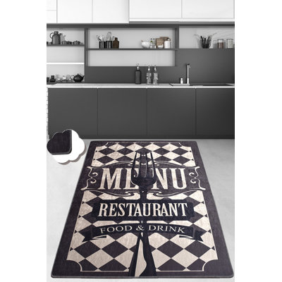 Premium Hall Carpet (2.6 x 6.6 ft), Black & Cream, 100% Polyester | Pile Height: 0.2 in, Total Thickness: 0.4 in | Antibacterial, Non-Slip Underside, Machine Washable | Perfect for Living Room & Entryway Décor