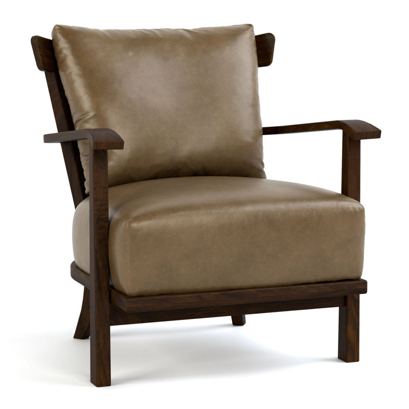 Chaise à structure en bois Hudson Valley, Cuir véritable brun