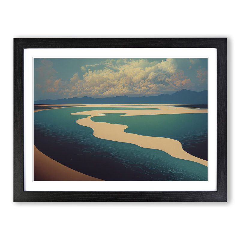 XH1022-6115X Modern Lake - Single Picture Frame Print, Black, 46cm H x 64cm W x 2cm D
