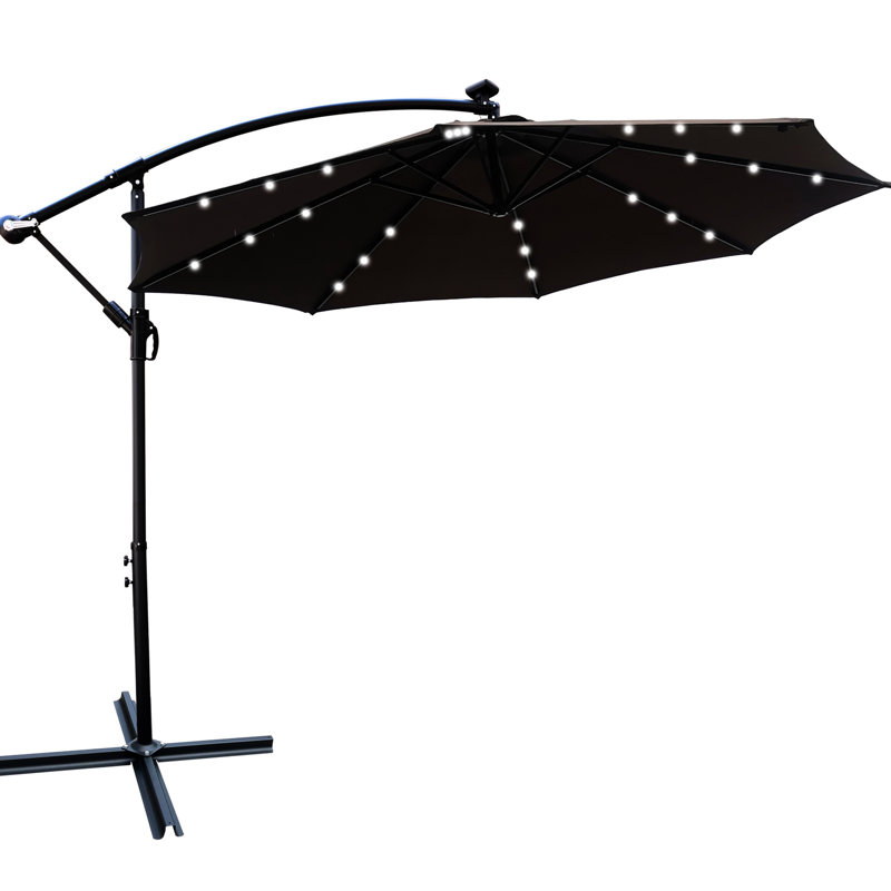 Parasol de patio 10 pieds Voneda à énergie solaire - Colorfast, 8 nervures, pour terrasse de jardin, Black