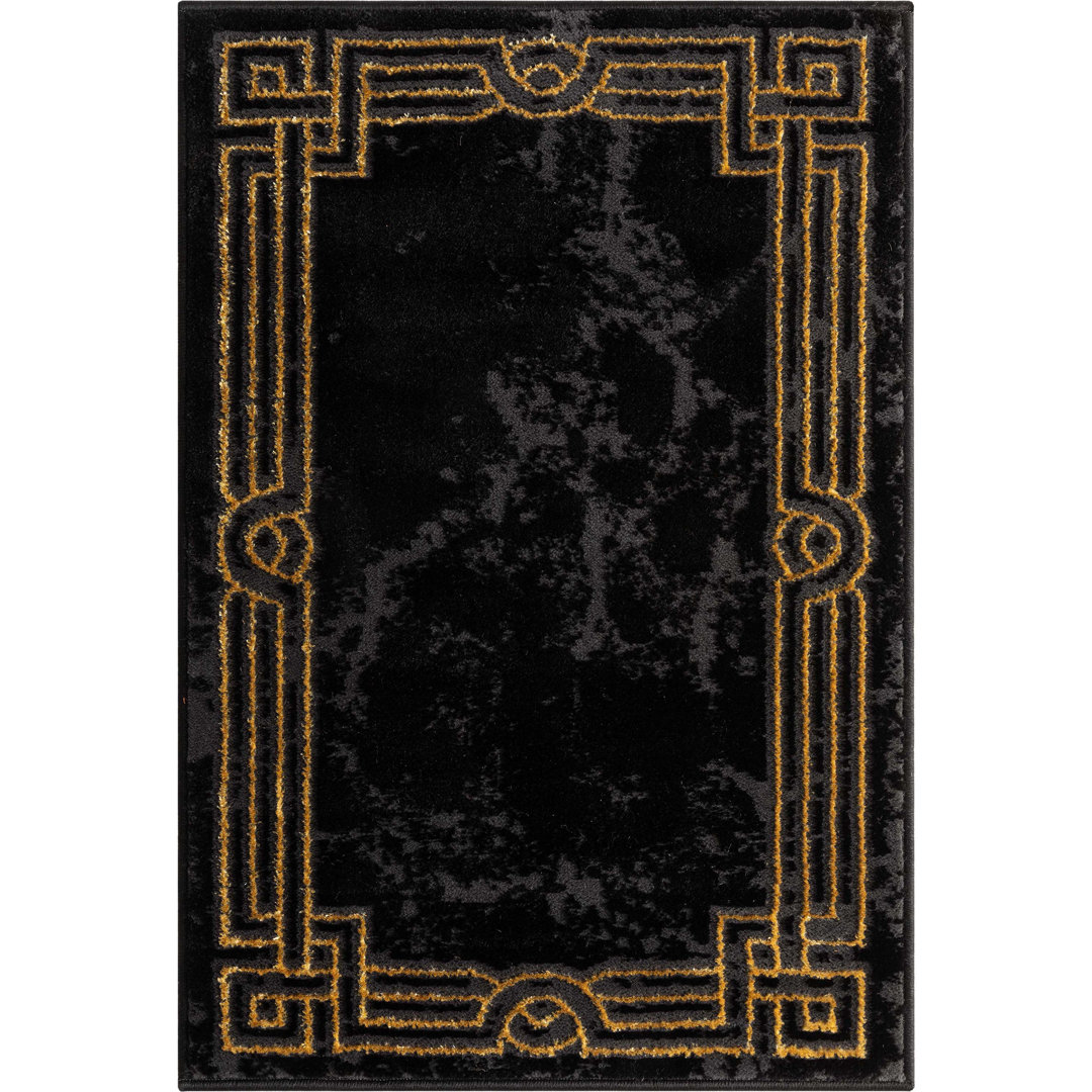 Fairmont  Marble Abstract Black Gold Glam Area Rug for Living Room, Bedroom, Dining Room and Hallway Well Woven Rug 