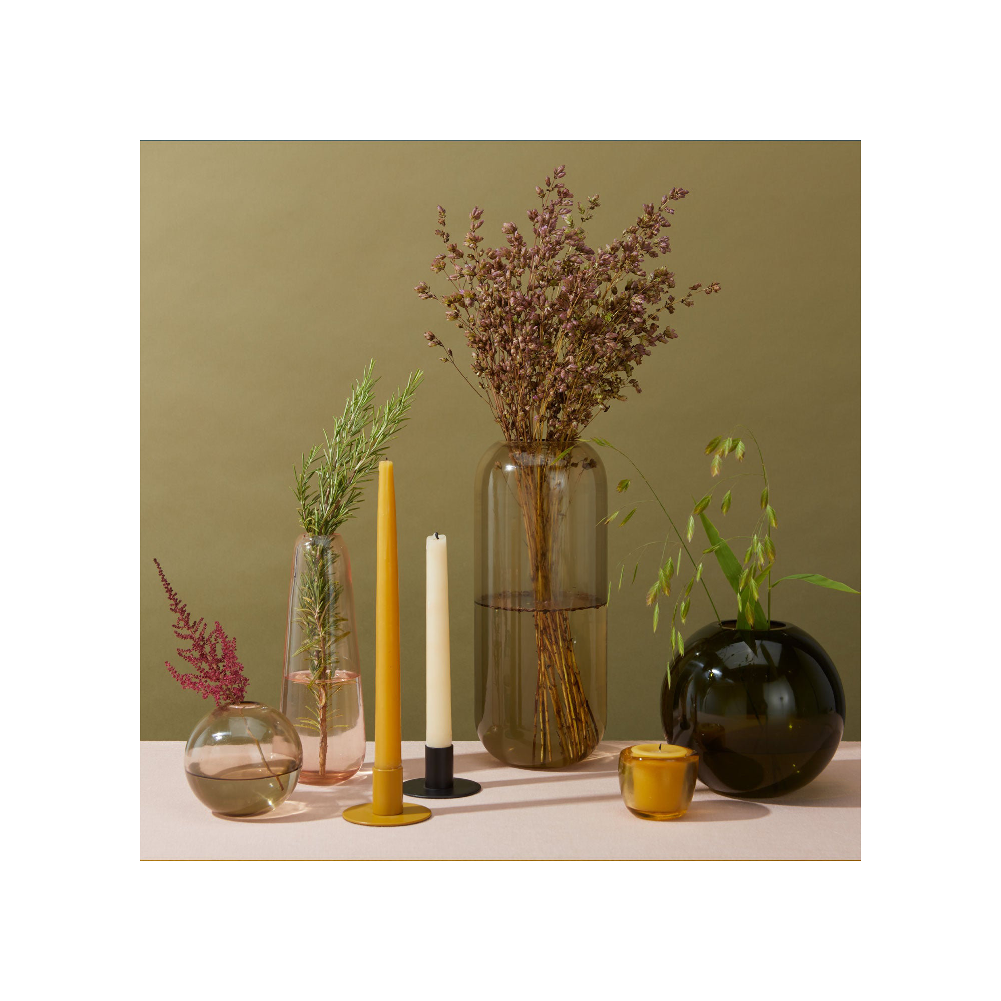 Aurora Handmade Glass Table Vase, 6" H x 6" W x 6" D, Olive