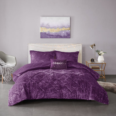 King Crushed Velvet Comforter Set – Diamond Quilted Luxe Bedding With Decorative Pillow