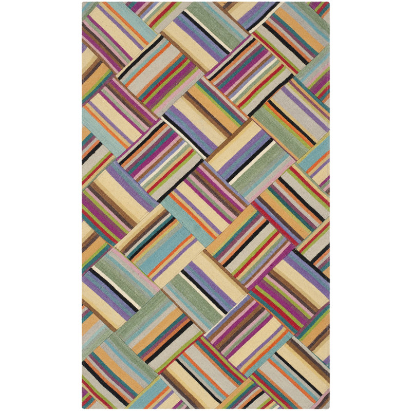 Straw Patch Hand Woven Wool Pile Geometric Rug, Rectangle 3' x 5'
